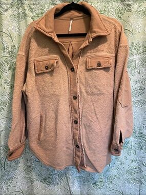 Free People Oversized Shacket in Tan, intentional distressing, size XS